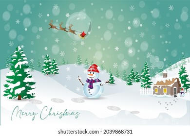 Merry Christmas greeting card with snowman design