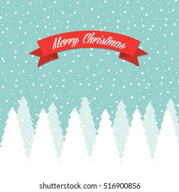 Merry Christmas greeting card with snowy winter trees and snowflakes 