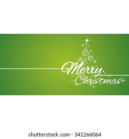 Merry Christmas greeting card stars green background
