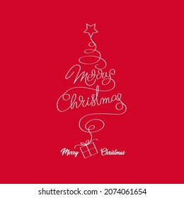 Merry Christmas greeting card. Stylized Christmas tree decorated with Text. Vector illustration.