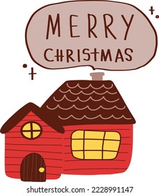 Merry Christmas greeting card tempale with winter cottage,Winter holidays card or poster. Vector winter set
