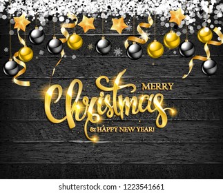 Merry Christmas greeting card template. Vector Illustration.