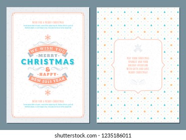 Merry Christmas greeting card template. Typographic retro design. Vector Illustration