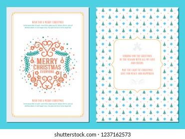 Merry Christmas greeting card template. Typographic retro design. Vector Illustration