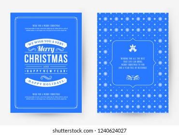 Merry Christmas greeting card template. Typographic retro design. Vector Illustration