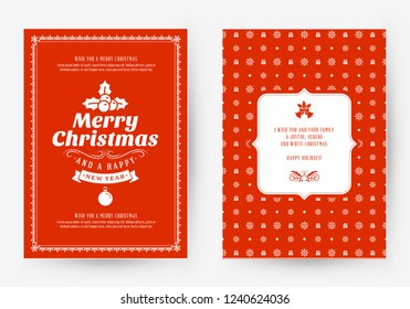 Merry Christmas greeting card template. Typographic retro design. Vector Illustration