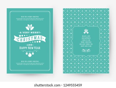 Merry Christmas greeting card template. Typographic retro design. Vector Illustration