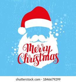 Merry Christmas greeting card template with Santa and calligraphy, vector illustration