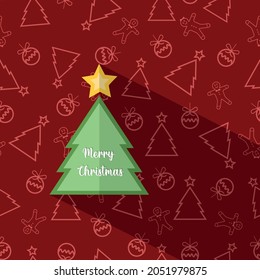 Merry Christmas Greeting Card Template and seamless pattern. Christmas decorative seamless pattern in the background. Paper Cut Style Tree. Add your own text or design. Merry Christmas and New year.