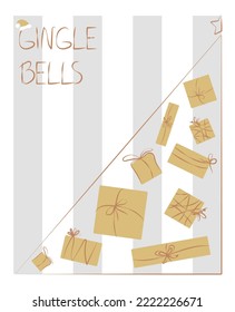 Merry Christmas greeting card template with Christmas tree. Winter holidays card or poster. Vector winter set