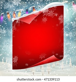Merry Christmas greeting card template with red scroll paper. EPS 10 vector file included