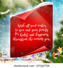 Merry Christmas greeting card template with red scroll paper. EPS 10 vector file included