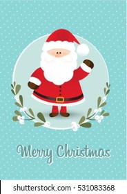 Merry Christmas - Christmas Greeting Card Template with Santa Claus Character on Polka Dotted Background