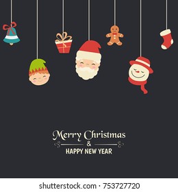 Merry Christmas greeting card. Christmas toys, vector illustration
