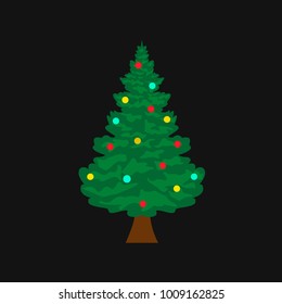 Merry Christmas greeting card. Christmas tree on a black background