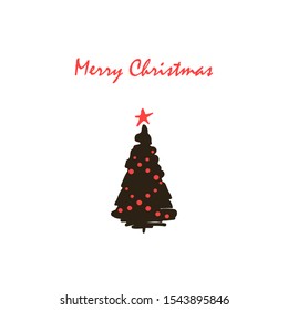 Merry Christmas Greeting card Christmas tree on white background. Vector Illustration.