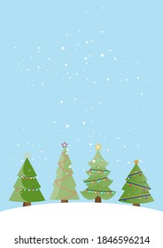 Merry Christmas greeting card, christmas tree winter holiday decoration. vector illustration.