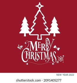 Merry Christmas greeting card. Christmas tree. Christmas Landscape, Christmas tree, winter town, Illustration