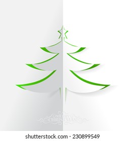 Merry Christmas greeting card with Christmas tree, vector illustration.