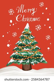 Merry Christmas greeting card, Christmas tree decoration, snow scene illustration, Christmas template.