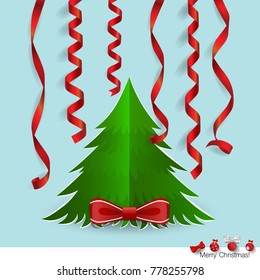 Merry Christmas greeting card with Christmas tree, vector illustration.