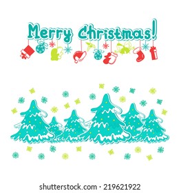 Merry Christmas greeting card with Christmas trees