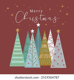 Merry Christmas greeting card with christmas trees