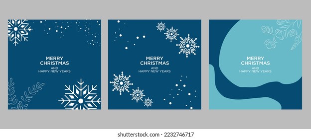 Merry Christmas greeting card. Trendy square Winter Holiday art template. Suitable for social media posts, mobile apps, banner designs and web internet advertising. Vector fashion background