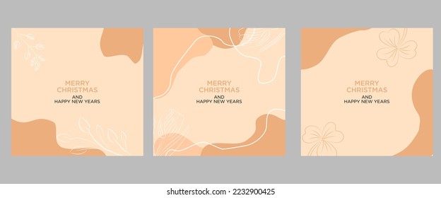 Merry Christmas greeting card. Trendy square Winter Holiday art template. Suitable for social media posts, mobile apps, banner designs and web internet advertising. Vector fashion background