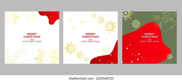 Merry Christmas greeting card. Trendy square Winter Holiday art template. Suitable for social media posts, mobile apps, banner designs and web internet advertising. Vector fashion background