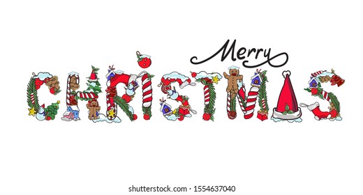 Merry Christmas greeting card typography letter decoration for title and headline
