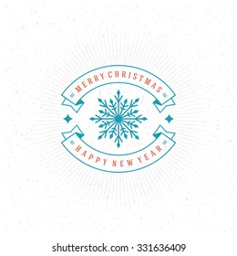 Merry Christmas Greeting Card Typography and Decorations Vector Background. Christmas and Happy New Year Message on textured paper
