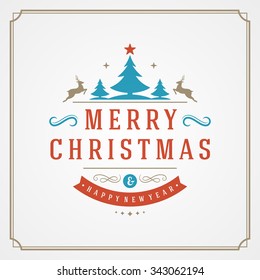 Merry Christmas Greeting Card Typography and Decorations Vector Background. Christmas and Happy New Year Message on textured paper.