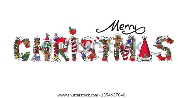Merry Christmas Greeting Card Typography Letter Stock Vector (Royalty ...