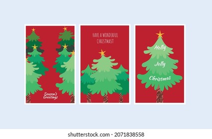 Merry Christmas greeting card with various pine tree collection set