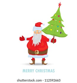 merry christmas greeting card. vector abstract xmas background. Vector Santa Claus with christmas tree.