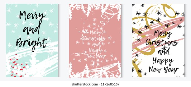 Merry Christmas greeting card vector set.  Vector Christmas Posters set. Template for banners, presentations and greeting cards. Vector illustration.