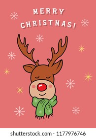 Merry Christmas greeting card. Vector illustration. The deer image for printing.