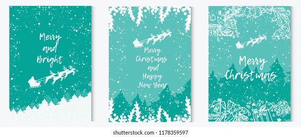 Merry Christmas greeting card vector set.  Vector Christmas Posters set. Template for banners, presentations and greeting cards. Vector illustration.