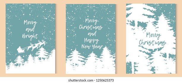 Merry Christmas greeting card vector set.  Vector Christmas Posters set. Template for banners, presentations and greeting cards. Vector illustration.