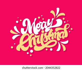 Merry Christmas greeting card. Vector hand lettering with splashes.