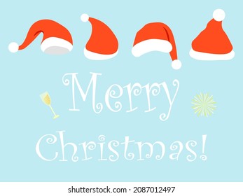 Merry christmas greeting card vector template colorful illustration cartoon flat champagne cheers new year celebration red santa claus hat head wear web banner