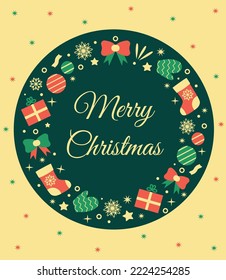 Merry Christmas greeting card. Vector illustration of holiday wreath. Merry Christmas text design.