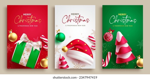 Merry christmas greeting card vector set design. Christmas and new year holiday season greeting card lay out collection. Vector illustration xmas celebration postcard.
