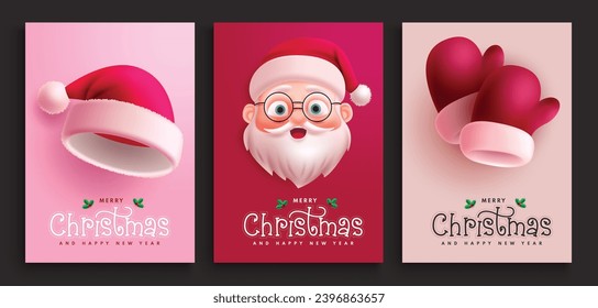 Cartel vectorial de la tarjeta de felicitación de navidad. Navidad santa claus colección de etiquetas de saludo para la colección de etiquetas de regalo de temporada navideña. Ilustración vectorial xmas y tarjeta de felicitación santa de año nuevo.
