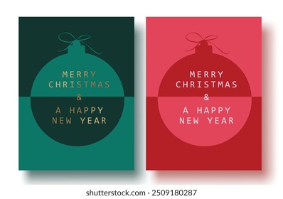 Merry christmas greeting card vector set design. Christmas greeting text in flat sphere ball elements with red and blue background for holiday poster collection. Vector illusration new year card 