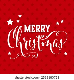 Merry Christmas greeting card vector design template with stars and red background