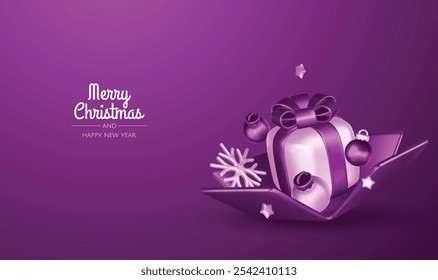 Merry christmas greeting card vector poster. Christmas elegant invitation template with xmas balls, xmas tree and snowflakes. Vector illustration holiday season greeting