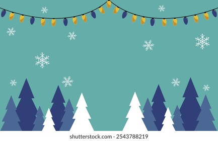 Merry christmas greeting card vector background design. Christmas and happy new year greeting text with paper cut pine tree, hanging gold balls, star and candy cane decoration elements. Vector Lights.