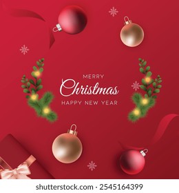 Merry Christmas greeting card vector poster set. christmas balls